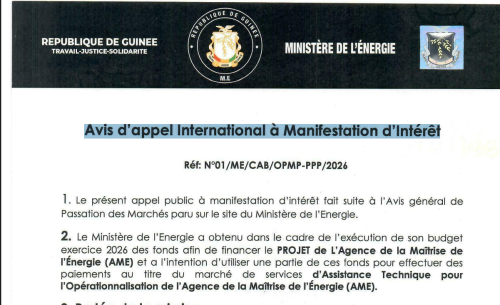 Avis d&rsquo;appel International à Manifestation d&rsquo;Intérêt